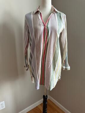 Ivy Jane Rainbow Striped Cotton Tunic Shirt Dress Oversized Womens XS Resortwear
